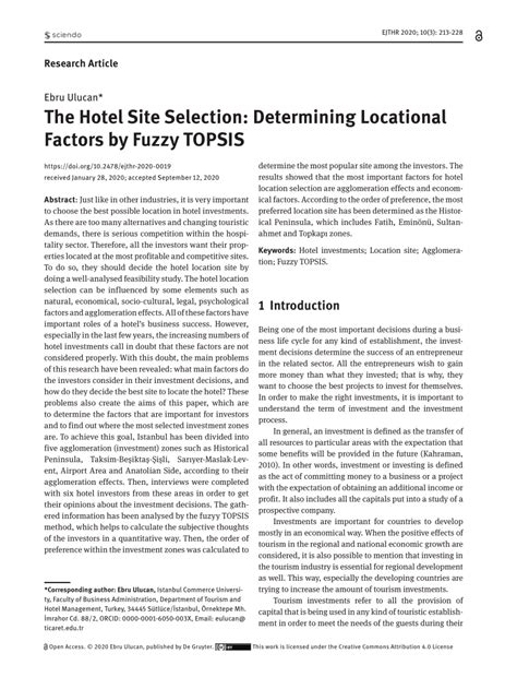 (PDF) The Hotel Site Selection: Determining 